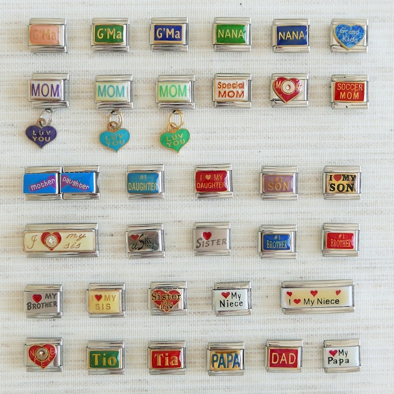 Family Italian Charms Mom Dad Brother Sister Aunt Grandma Grandpa Niece Son Daughter 9mm Nomination Charms