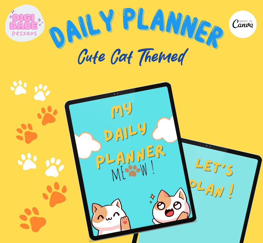 Cute Cat-themed Daily Planner Canva Template , Printable Daily Planner ...