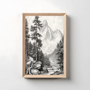 Vintage Mountain Landscape Wall Art, Nature Art Print, Landscape Wall Art, Living Room Decor, Vintage Landscape Print, Printed and Shipped