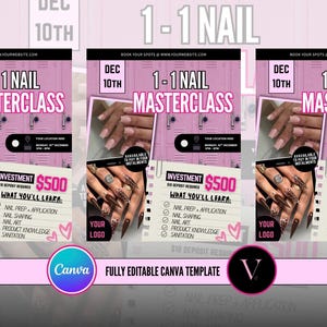 Bewerkbare nagelmasterclass-flyer: canvasjabloon (direct downloaden)