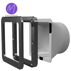 May include: A 3D rendering of a mold component. The design includes a black square frame, a white square container, and a gray cylindrical piece. The text "Original design by MOLD2MOLDS ©2026" is visible in the upper left corner.