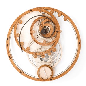 Fibonacci-houten klokpuzzel met open tandwielmechanisme, 3D-model DIY mechanische puzzelset met precisie, gesneden stukken en gedetailleerde instructies
