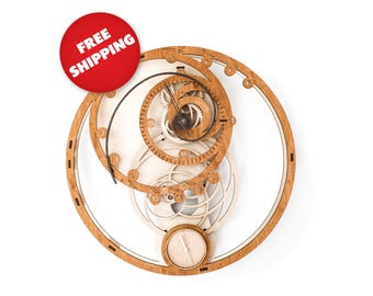 Fibonacci Silent DIY Clock Puzzle, 3D Wood Gear Puzzle Kit, Wall-mounted Wooden Clock Decor, Laser Cut Mechanical Clock Kit, Wood Gear Model