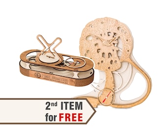 Set of 2 DIY Wood Clock Kits, 3D Mechanical Puzzle Gear Art, Buy 1 Get 1 Free, Fibonacci Da Vinci Avatar Don Quixote Hyperbole Models
