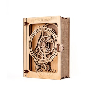 Build a Moving Time Machine – Wooden Mechanical Clock Puzzle Kit | Steampunk Gear Model Gift for Men | DIY 3D Engineering Challenge