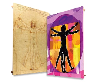 Lenticular Vitruvian Man Wood Art: Interactive Dual Image Wall Decor