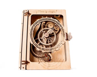 Wooden Clock Puzzle looks like a Book | Steampunk Mechanical Gear Model for Men | DIY 3D Engineering Challenge Gift | Booklover Passion