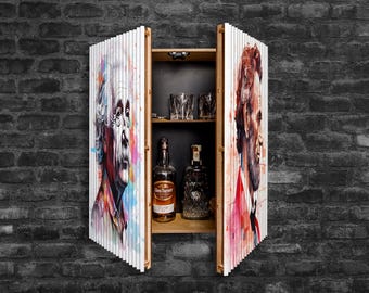 Lenticular Wall Bar Cabinet with Custom Art | Unique Gift for Him, Birthday or Anniversary