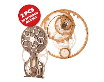 Set of 2 Wooden Clock Puzzles, Wood Clocks with Open Gear Design, 3D Puzzle Working Clock Set, DIY Mechanical Puzzle Kit with Instructions