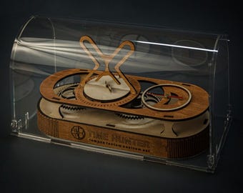 Kit orologio in compensato di legno, arte dell'ingranaggio silenzioso, puzzle 3D fai da te, orologio da tavolo in legno iperbole, orologio tagliato al laser, orologio da tavolo con ingranaggi e copertura in plastica