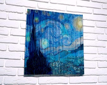 Van Gogh Starry Night Lenticular Wood Wall Art: Optical Illusion Home Decor