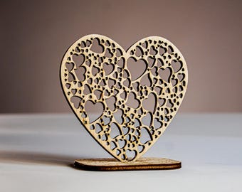 Eco-Friendly Laser-Cut Desk Decoration - Handmade Wooden Heart Card, Romantic Gift for Valentine&#39;s Day, 7th Anniversary, Wedding, Birthday