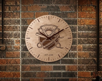 Personalized Wooden Clock with Logo | Custom Business, Barber Shop, Salon Decor, Gift Idea, Unique Wall Clock, Handmade Wood Clock
