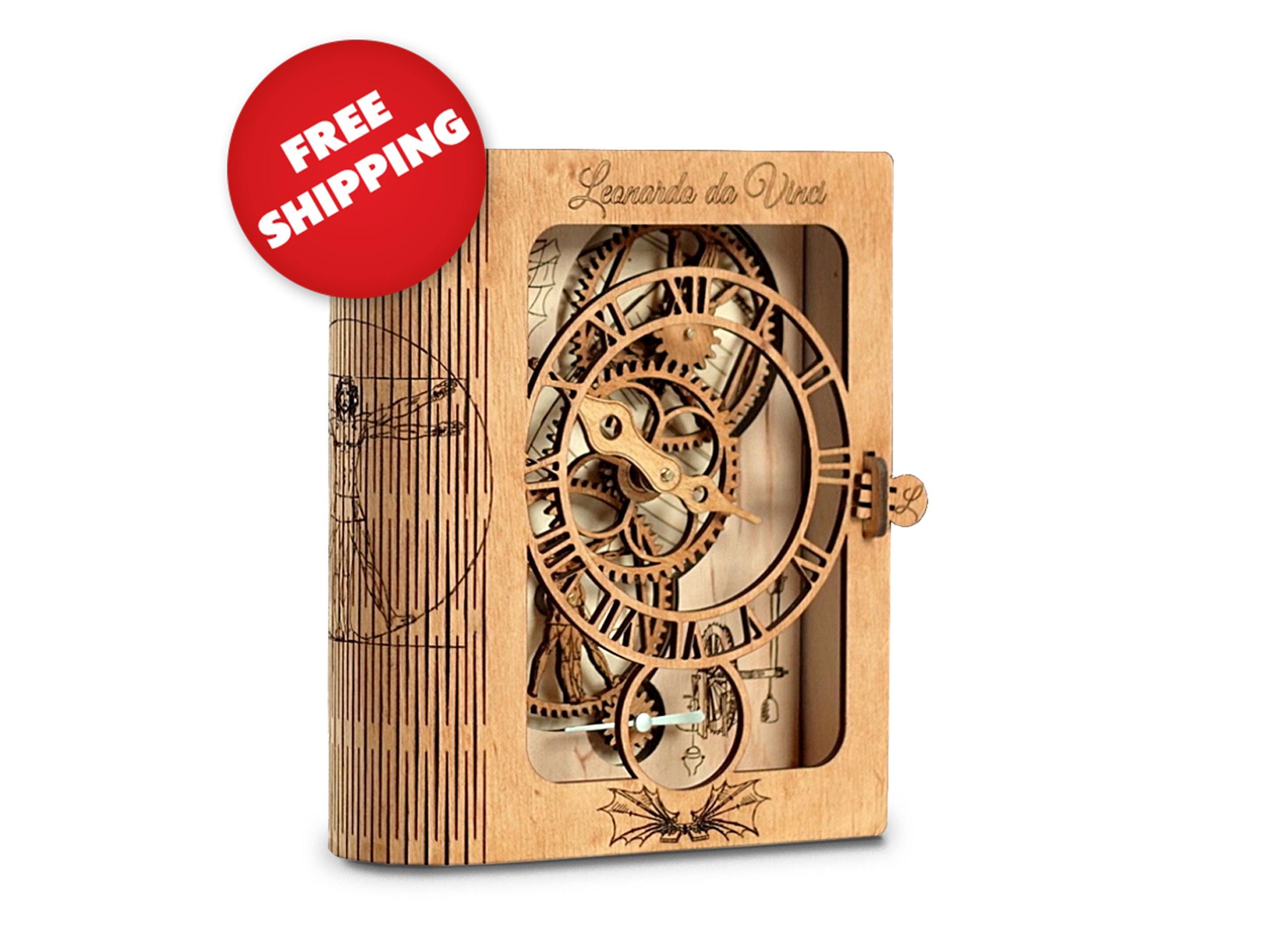 DaVinci 3D Wooden Puzzle, DIY Wooden Clock Kit, Tabletop Silent Clock, Personalized Gear Art Puzzle, Unique Wood Clock Decor, DIY Model Kit