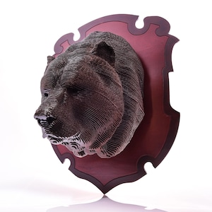 Kit de rompecabezas de cabeza de oso en 3D, escultura de animal de cartón para pared, trofeo de caza, cabeza de animal para cueva, rompecabezas navideño.