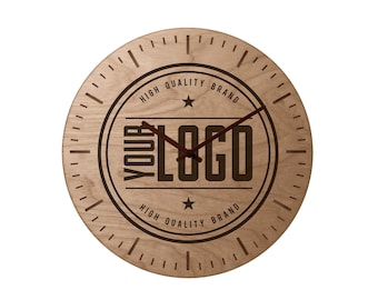 Personalized Wooden Wall Clock with Logo, Custom Business Decor, Branded Office Clock, Small Business Gift