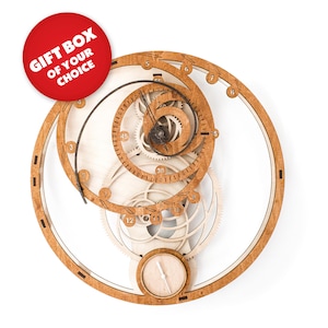 Fibonacci Wooden Clock Puzzle – DIY Gear Mechanism Kit, Adult Puzzle, Mechanical Clock, 3D Wooden Model, Unique Birthday and Christmas Gift