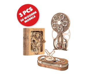 Wooden Clock Puzzle Set: DIY Open Gear Timepieces 3 pcs Set