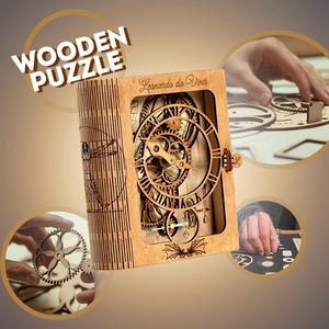 3D Wooden Puzzle, DIY Wooden Clock Kit, Tabletop Silent Clock, Laser Cut Gear Art Puzzle, Unique Wood Clock Decor, DIY Model Kit, Book Safe