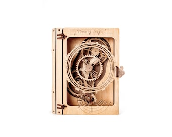 Build a Moving Time Machine – Wooden Mechanical Clock Puzzle Kit | Steampunk Gear Model Gift for Men | DIY 3D Engineering Challenge