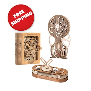 Set of 3 Wooden Clock Puzzles – DIY Open Gear Timepieces for Unique Home Decor, Creative Gifts, Engaging Puzzle Projects for Adults