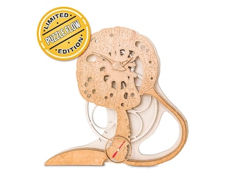 Abstract Wooden Clock Puzzle – DIY 3D Open Gear Clock Kit, Handmade Functional Timepiece, Eco-Friendly Plywood Craft, Mechanical Gear Design