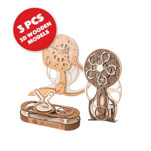 Kinetic Wooden Clock Puzzles - Set of 3 pcs – DIY Open Gear Functional Timepieces, Mechanical Wooden Gear Puzzles, DIY home decor kit, Gift