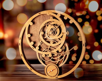Christmas Fibonacci Wooden Clock Puzzle Kit – Silent 3D Gear Wall Clock, DIY Wood Mechanical Model Gift for Him, Unique Holiday Decor