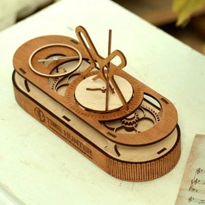 Wooden Clock Kit - Hyperbole Model, 3D DIY Wooden Puzzle Clock, Birthday Gift for Dad, Desctop Gift for Him, Wooden Mechanical Building Kit