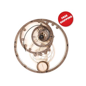 Fibonacci Wooden Clock Puzzle: DIY Gear Model Kit, STEM Project, Best Christmas Gift for Her, Modern Gift for Friend, Corporate Gift for Him