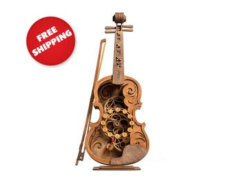 Wooden Violin Mechanical Puzzle: DIY 3D Plywood Model Kit