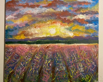 Lavender Feild Sunset Painting