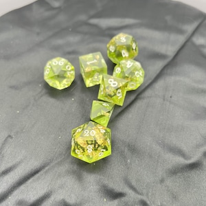 OOAK Shimmer Green and White Resin Dice Set TTRPG Handmade Sharp Edge Dice