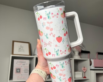 Coquette Strawberry 40oz Tumbler: Cottagecore Quencher