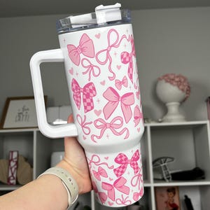 Coquette 40oz tumbler, Girly Pink Coquette quencher, Coquette Bows custom tumbler