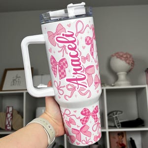 Custom Name Coquette 40oz tumbler, Girly Pink Coquette quencher, Coquette Bows custom tumbler