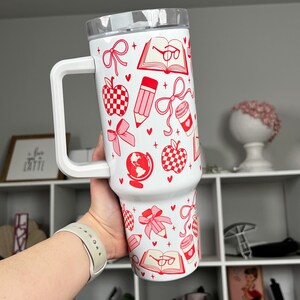Teacher Coquette 40oz tumbler, Coquette quencher, Coquette Bows custom tumbler