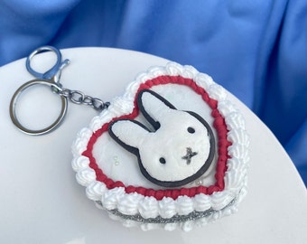 Faux miroir compact vintage Cake Heart avec Miffy | Porte-clés | Coquette | Lapin