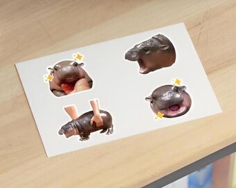 Moo Deng Hippo Meme Sticker Sheets, Holographic Vinyl Decals