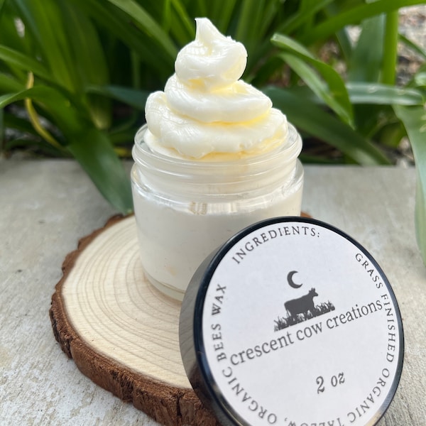 Whipped Tallow Skin Cream GRASS FED + Plain, UNSCENTED, Tallow Face Cream, Tallow Lotion, Beef Tallow Moisturizer, Grass Finished, Beeswax