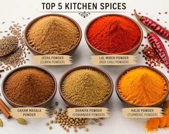 Indian Spice Powders | Turmeric, Cumin, Coriander, Chili, Garam Masala (No Preservatives)