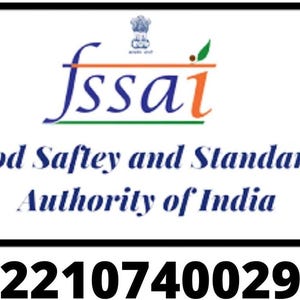 Puede incluir: Imagen del logotipo de la FSSAI, con el texto "Food Safety and Standards Authority of India" y un largo c&oacute;digo num&eacute;rico en la parte inferior. El logotipo presenta un dise&ntilde;o estilizado con elementos naranjas, verdes y azules.