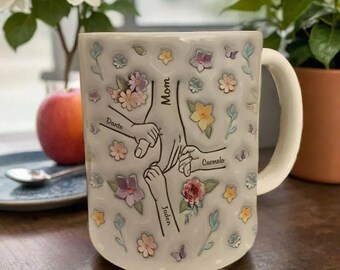 Personalized Hands Mug Mothers Day, Holding Hands Mug, Mom Hands Mug, Family Custom Hand Mom ,Love Hands, Holding Hands, Kid Name Hands Mug