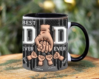 Personalized Bump Mug Fathers Day, Bump Mug PNG, Dad Bump Mug, Family Custom Hand Dad, Custom Bump Hands, Bump Hands with Kid Name Hand Mug