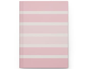Soft Pink Striped Hardcover Journal, Personalized Notebook, Daily Planner, Gift for Students, Minimalist Stationery