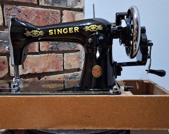 Vintage Singer Hand- Crank 15K Sewing Machine Circa. 1950's with RAF Decals