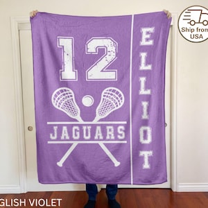 Sportdecke, personalisierte Lacrosse-Decke, Geschenk mit individuellem Namen und Nummer für Lacrosse-Player, Minky-Überwurf für Lacrosse-Liebhaber