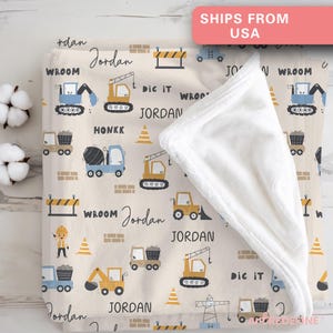Couverture personnalisée pour véhicule de construction pour enfants, cadeau personnalisé pour nouveau-né, cadeau personnalisé pour baby shower, couverture pour poussette, décoration pour chambre de bébé