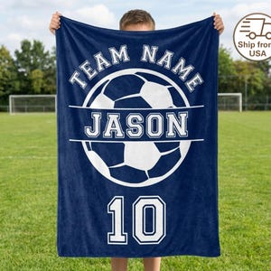 Personalized soccer blanket, custom name and number, sports team jersey blanket, gift for soccer player