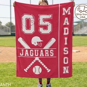 Personalized softball blanket throw, Custom name and number gift for team player coach, game day team rally, sports mom dad, kids room decor